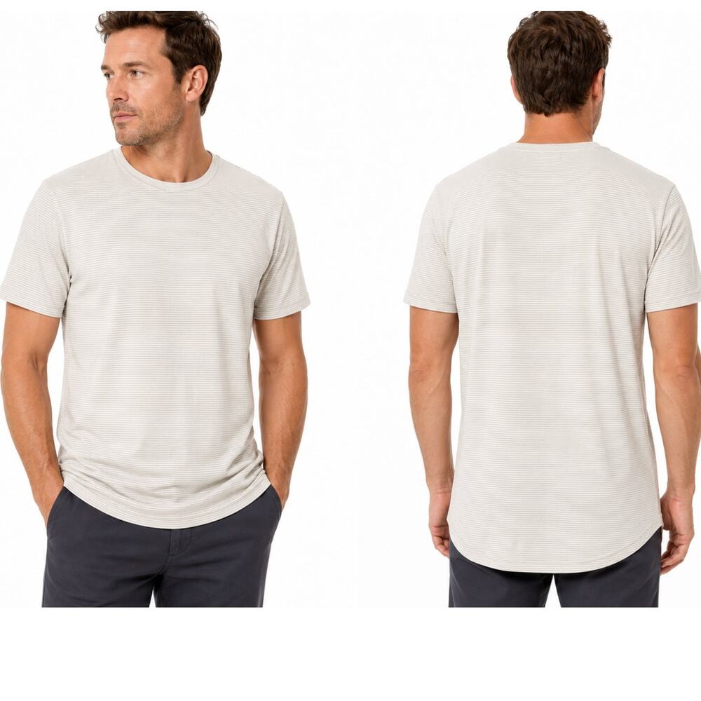 Theory Clint Perfect Tee Supima Cotton Micro Stripe Longline T Shirt Men M Luxe